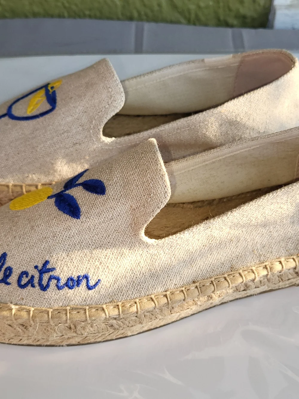 Soludos Beige Canvas Lemon & Cocktail Embroidered Espadrilles